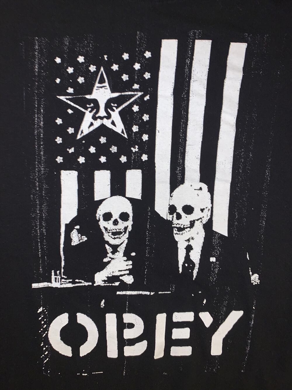 Obey Lying Politicians Skull T Shirt Small Black Shepard Fairey Flag Skate Punk